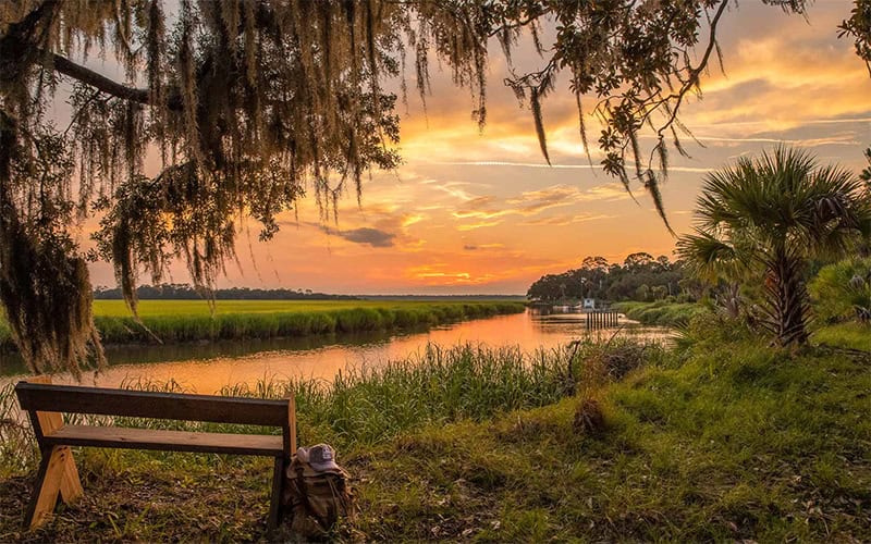 a bench on an island 