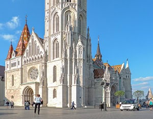 a large gothic church seen on a Eastern Europe river cruise