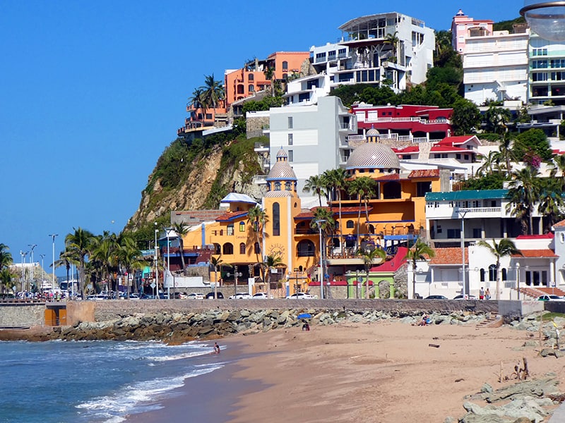 colorful beachfront buildings in Mexico