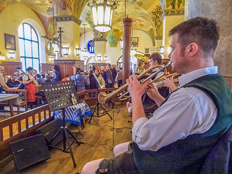 A band in a beer hall - one of the places to visit in Bavaria