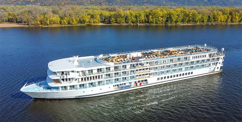 a cruise ship on a river