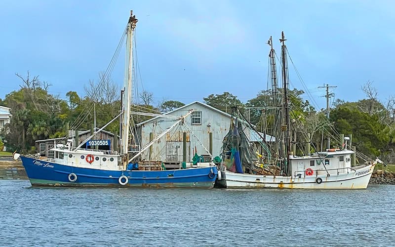 two shrimp boats at their dock seen on a trip from Orlando to Amelia Island