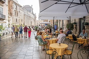 diners in a colorful outdoor cafe